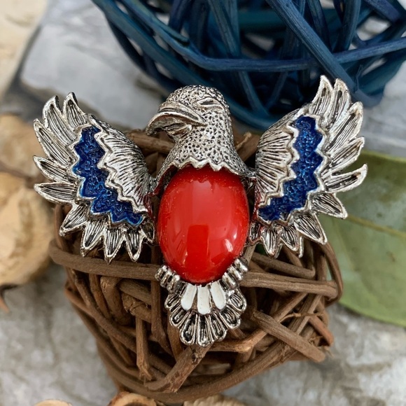 Vintage Signed Gerry’s American Eagle Patriotic Enamel Silver Pendant Brooch Pin - Picture 4 of 5